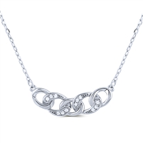 Silver Link Chain Necklace with White CZ Stones