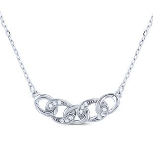 Silver Link Chain Necklace with White CZ Stones