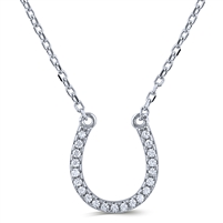 Silver Horseshoe Necklace with White CZ Stones