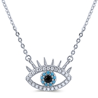 Silver Evil Eye Silver Necklace with White and Blue CZ