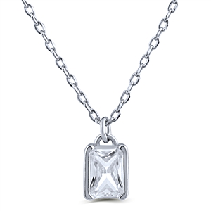 Sterling Silver Necklace with Channel Set Emerald Cut CZ Stone