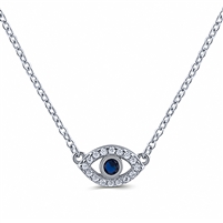 Silver Evil Eye Silver Necklace with White and Blue and White CZ