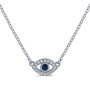 Silver Evil Eye Silver Necklace with White and Blue and White CZ