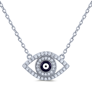 Silver Evil Eye Silver Necklace with White and Blue CZ
