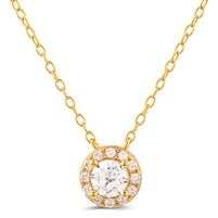 Yellow Gold Plated Sterling Silver Necklace with Claw Set Cubic Zirconia