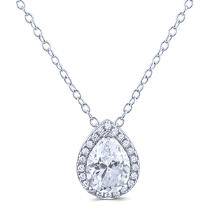 Sterling Silver Necklace with Pear Shaped Pendant Set with Cubic Zirconia