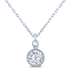 Sterling Silver Necklace with Double Bezel Set Cubic Zirconia Pendant