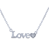 Sterling Silver Love Necklace with Heart and Cubic Zirconia