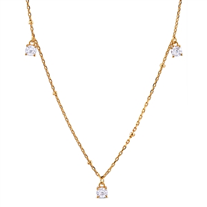 Silver Necklace with White CZ Stone and Yellow Gold Plated