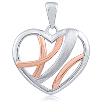 Plain Silver Heart Two Tone Rose Gold and Rhodium Plated Pendant