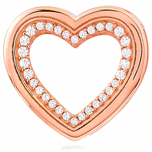 Silver Heart Pendant with CZ And Rose Gold