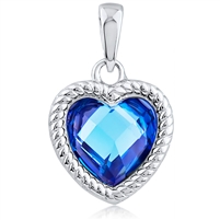 Silver Heart Pendant With Blue CZ