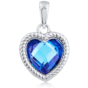 Silver Heart Pendant With Blue CZ