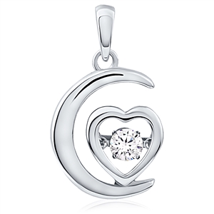 Silver Heart Pendant With CZ Dancing Stone