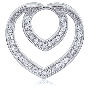 Silver Rhodium Plated Heart Pendant With CZ