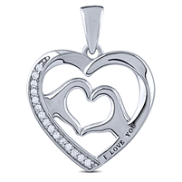 Silver Heart Pendant with White CZ Stones