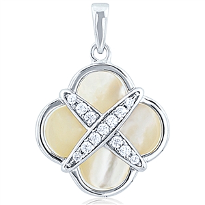 Silver Pendant - Mother Pearl With CZ