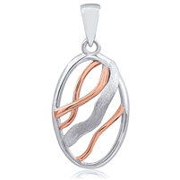 Plain Silver Two Tone Rose Gold and Rhodium Plated Pendant