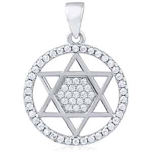 Silver Star of David Pendant with Cubic Zirconia