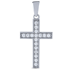 Silver Cross Pendant with White CZ Stones