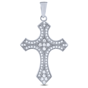 Silver Cross Pendant with White CZ