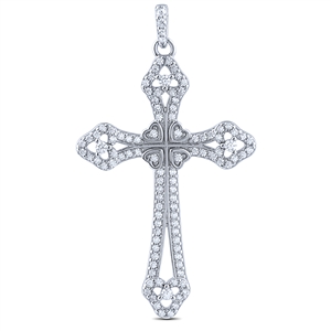 Silver Cross Pendant with White CZ