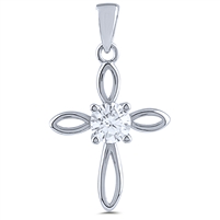 Silver Cross Pendant with White CZ