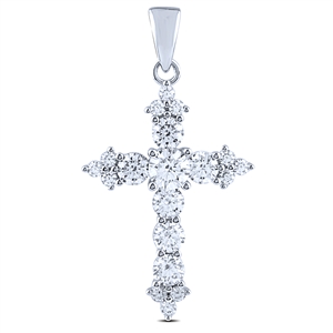 Silver Cross Pendant with White CZ