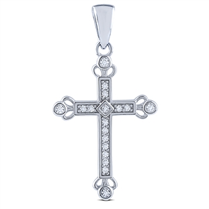 Silver Cross Pendant with White CZ Stones