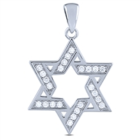 Sterling Silver Star of David Pendant with White CZ