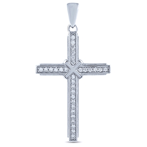 Sterling Silver Cross Pendant with White CZ