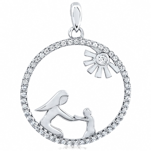 Silver Pendant Mother and Child with CZ