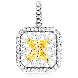 Silver Pendant With Yellow Princes Cut Stone and White CZ