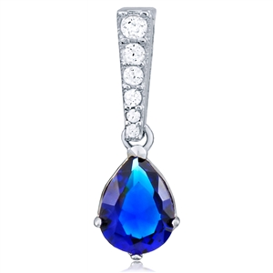 Silver Pendant Pearl Shape With Blue CZ