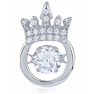 Silver Crown Pendant With CZ Dancing Stone