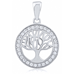 Silver Tree Of Life Pendant With CZ