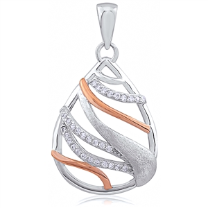 Silver Two Tone Rose Gold And Rhodium Plated Pendant With CZ