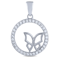 Silver Butterfly Pendant with White CZ