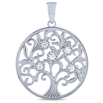 Silver Tree of Life â€‹Pendant with White CZ
