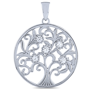 Silver Tree of Life â€‹Pendant with White CZ