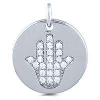 Silver Hamsa Pendant with White CZ Stones