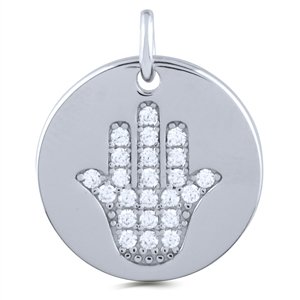 Silver Hamsa Pendant with White CZ Stones