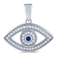 Sterling Silver Evil Eye Pendant with Blue and White CZ