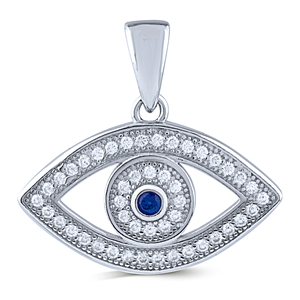 Sterling Silver Evil Eye Pendant with Blue and White CZ