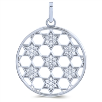 Sterling Silver Round Multi-Star Pendant with Cubic Zirconia