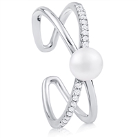 Silver  Fresh Water Pearl Ring with CZ