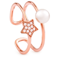 Silver Fresh Water Pearl Rose Gold Plated Ring With CZ