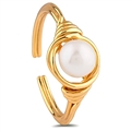 Adjustable Yellow Gold Sterling Silver Freshwater Pearl Ring