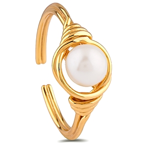 Adjustable Yellow Gold Sterling Silver Freshwater Pearl Ring