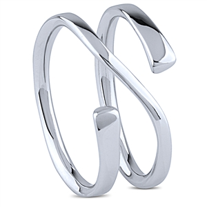Sterling Silver Modern Twist Style Adjustable Ring with Rhodium Plating